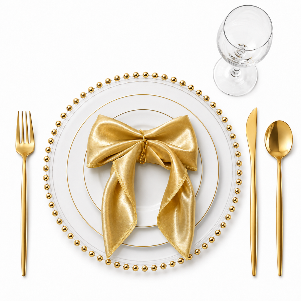 Clear Gold Beaded Dinnerware Set