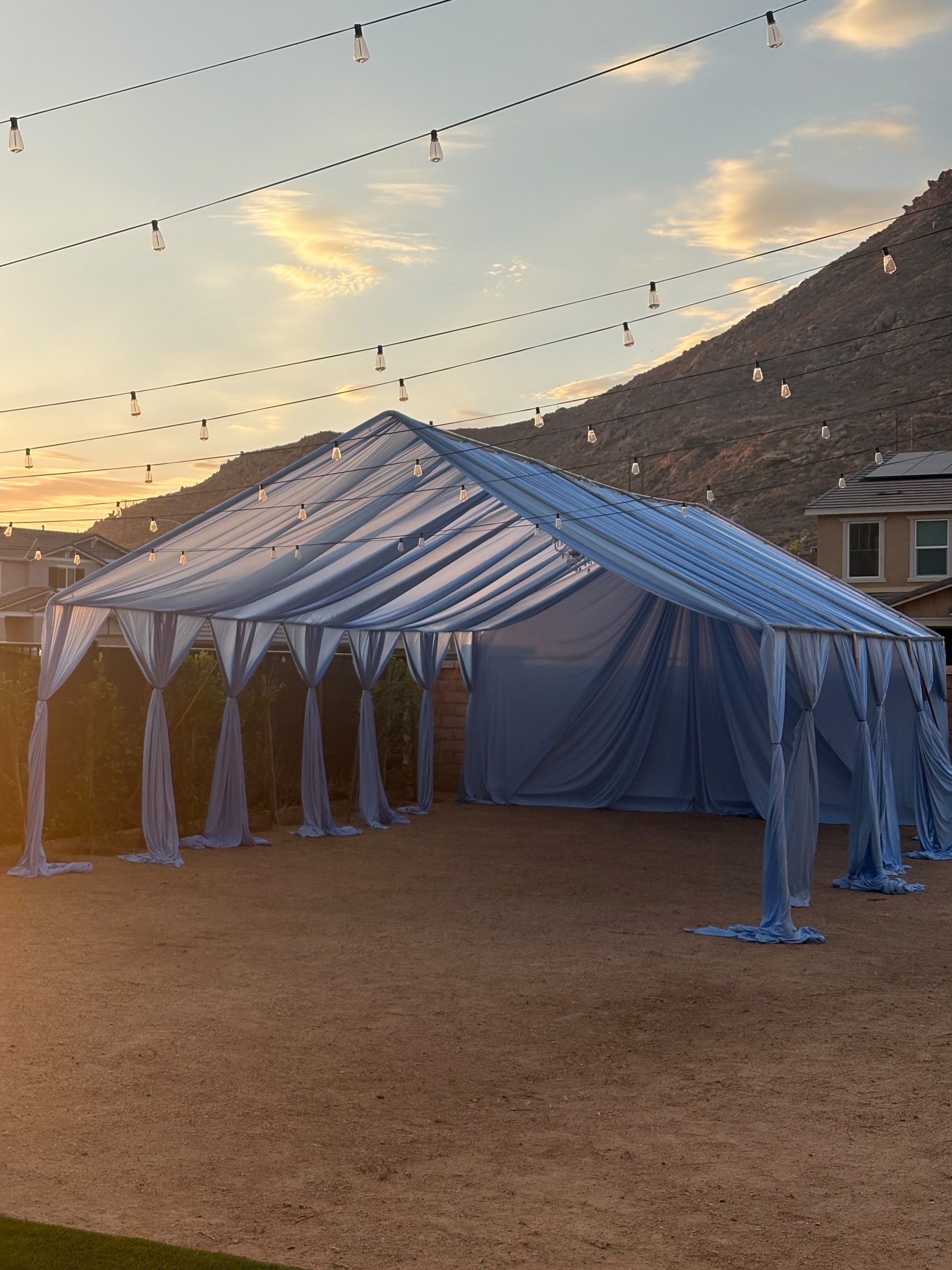 Luxury draping tent rental setup from Nexgen Party Rentals in Perris, California