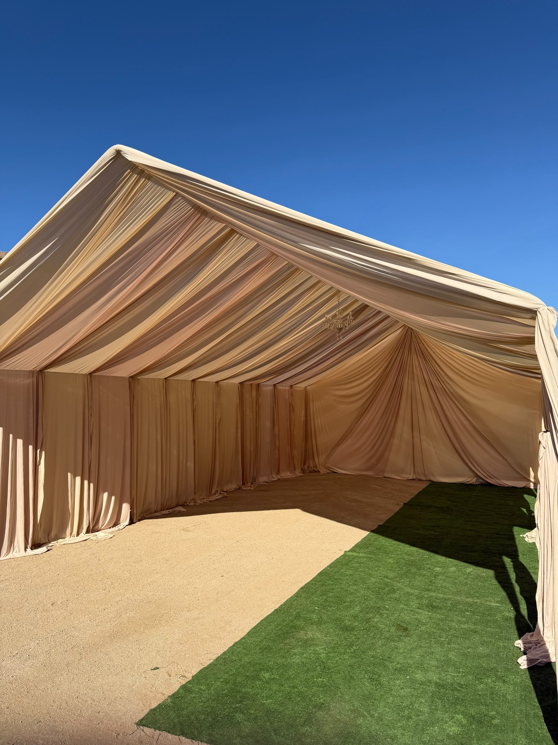 Tent with draping installation by Nextgen Party Rentals near Perris, California