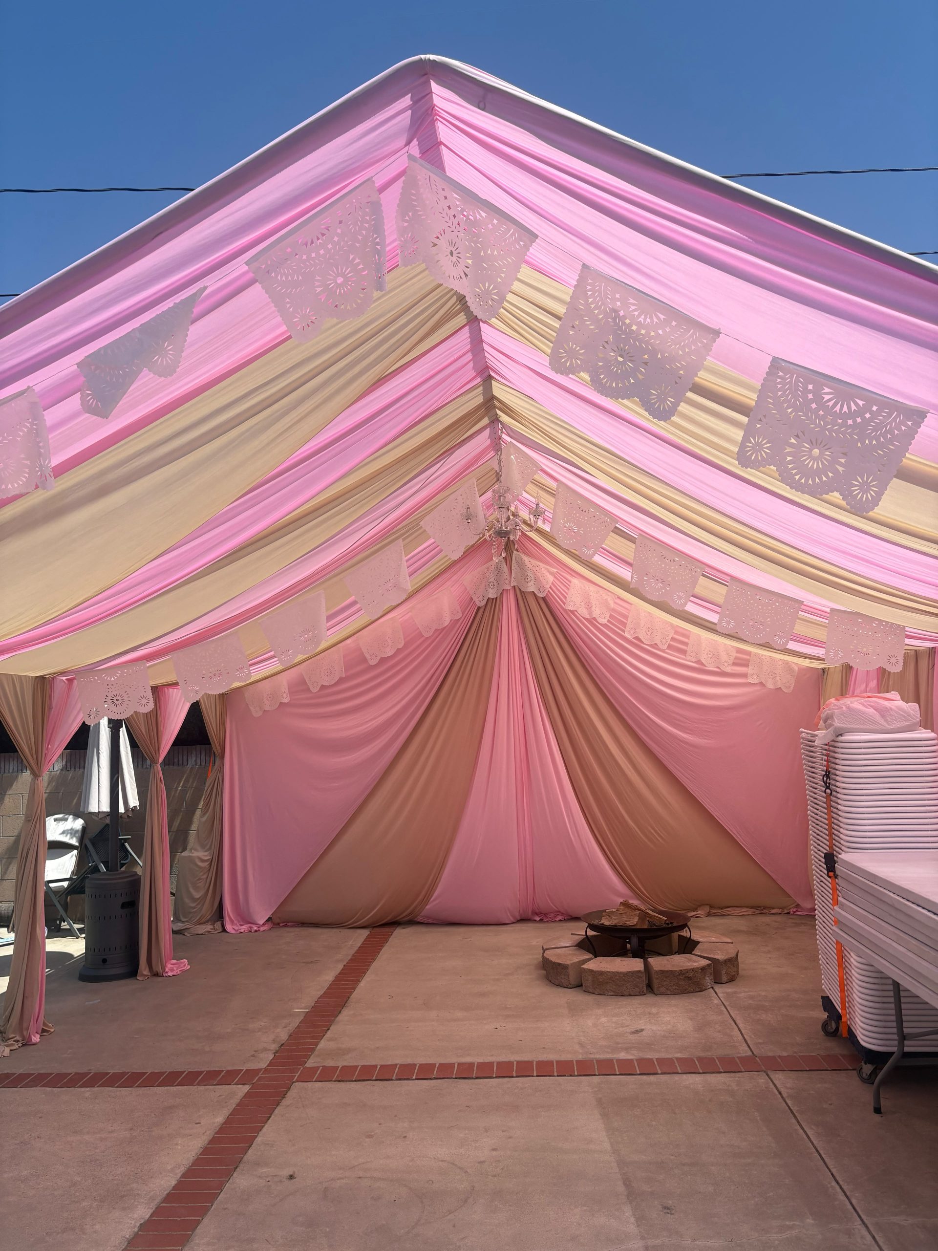 Tent with draping installation by Nextgen Party Rentals near Perris, California