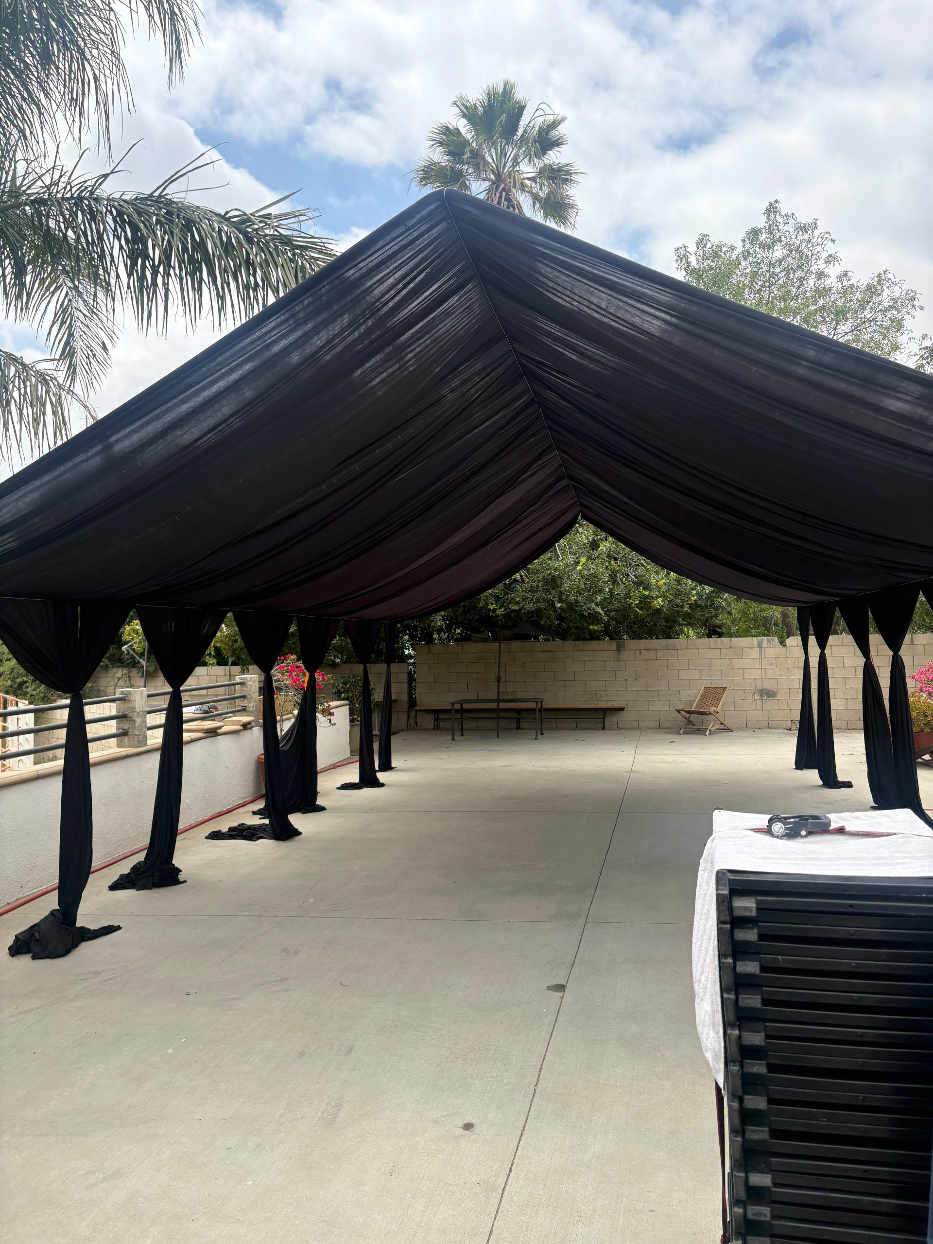 Tent with draping installation by Nextgen Party Rentals near Perris, California