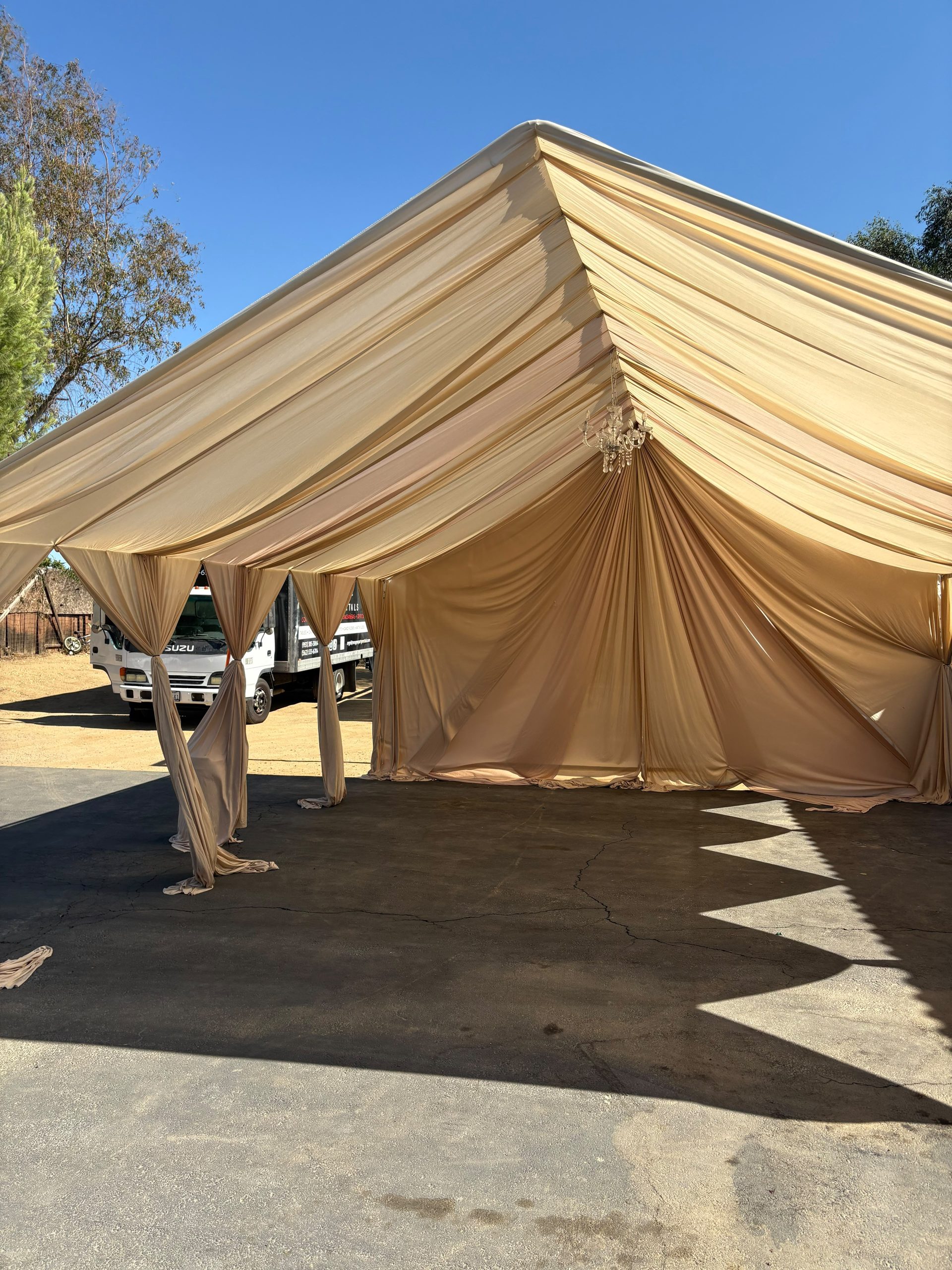 Tent with draping installation by Nextgen Party Rentals near Perris, California
