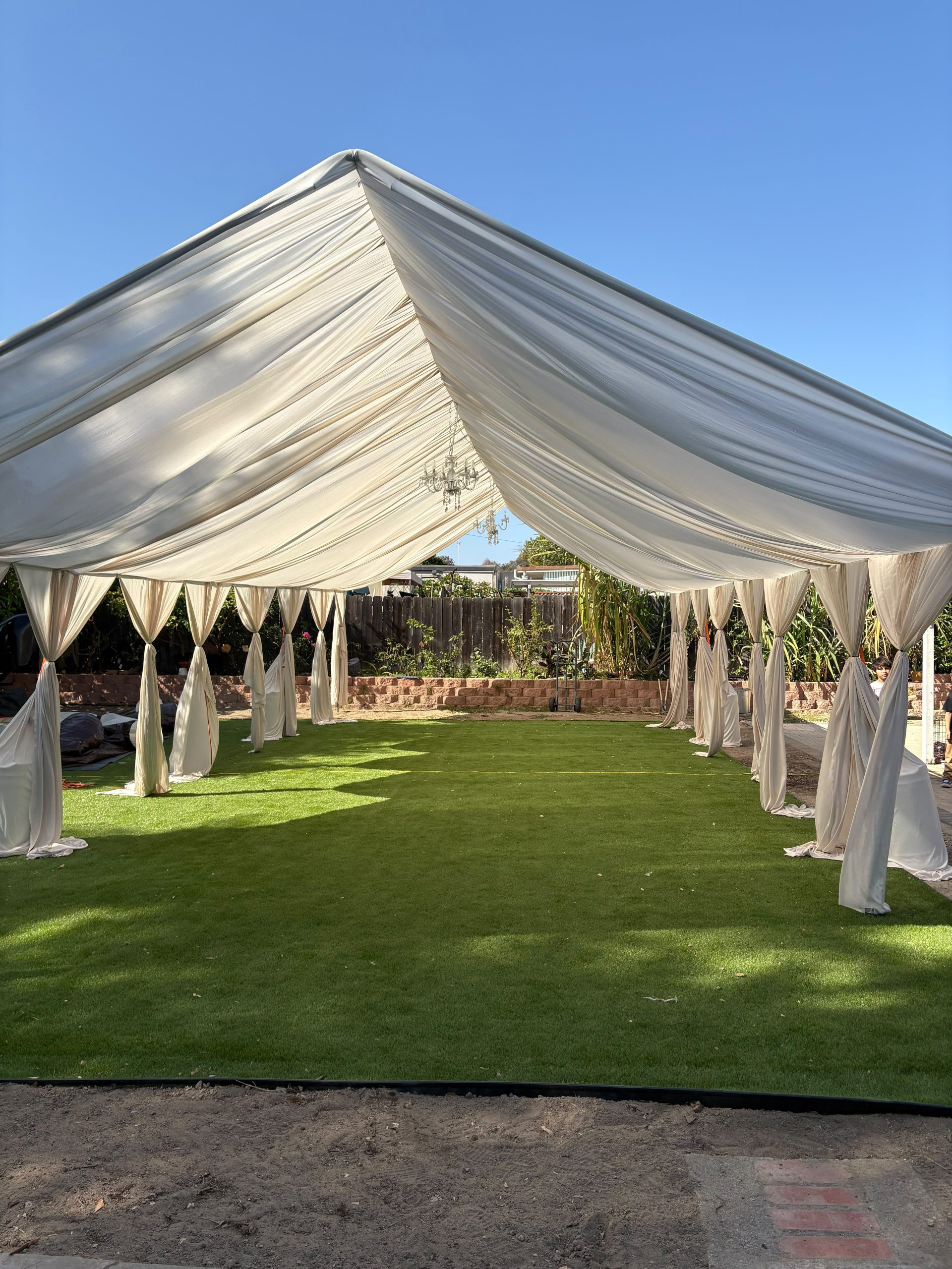 Tent with draping installation by Nextgen Party Rentals near Perris, California