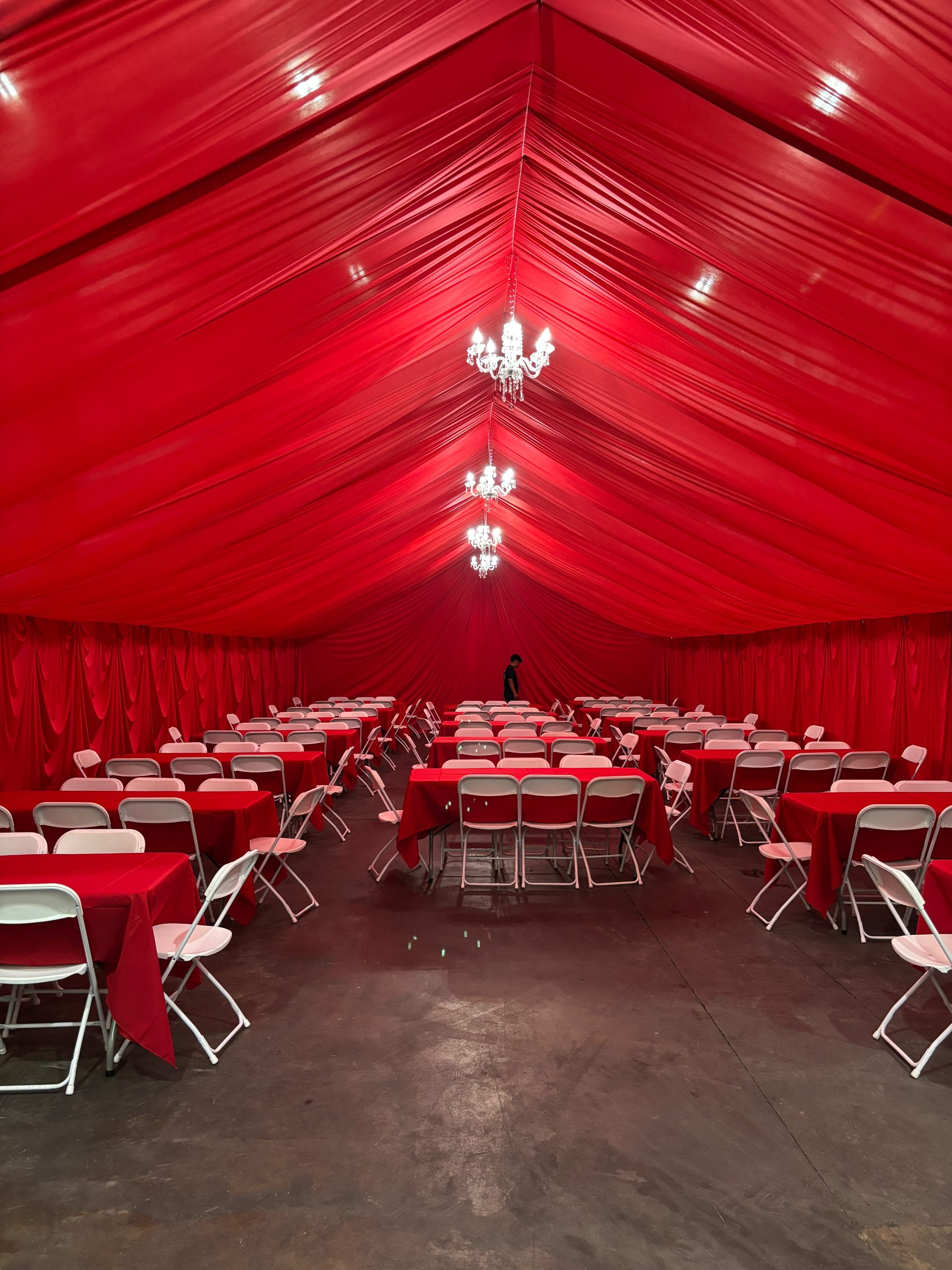Tent with draping installation by Nextgen Party Rentals near Perris, California
