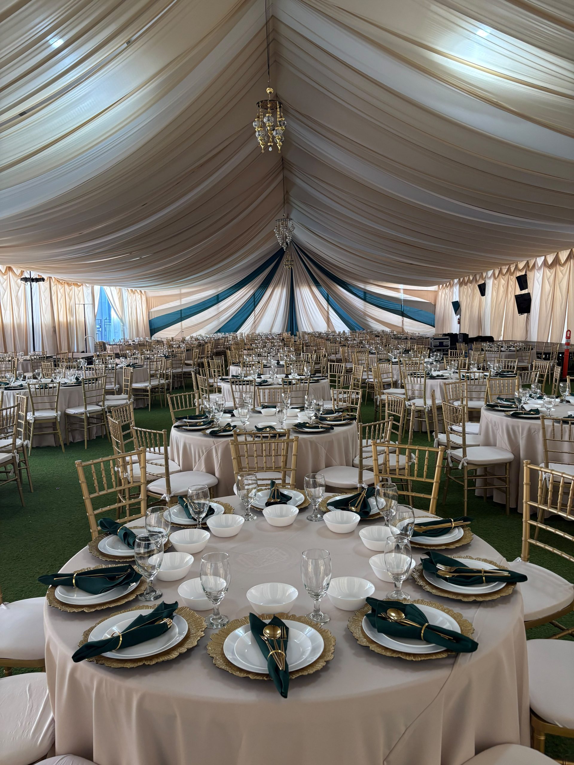Tent with draping installation by Nextgen Party Rentals near Perris, California