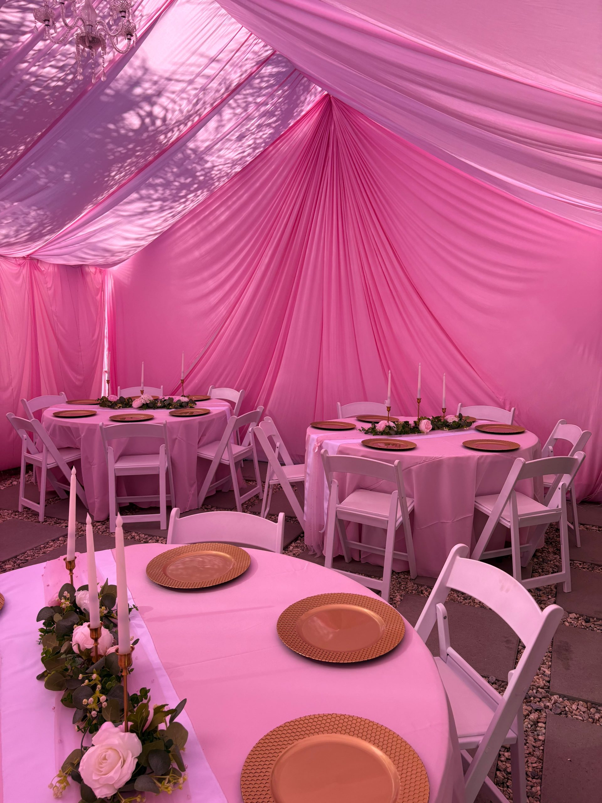 Tent with draping installation by Nextgen Party Rentals near Perris, California