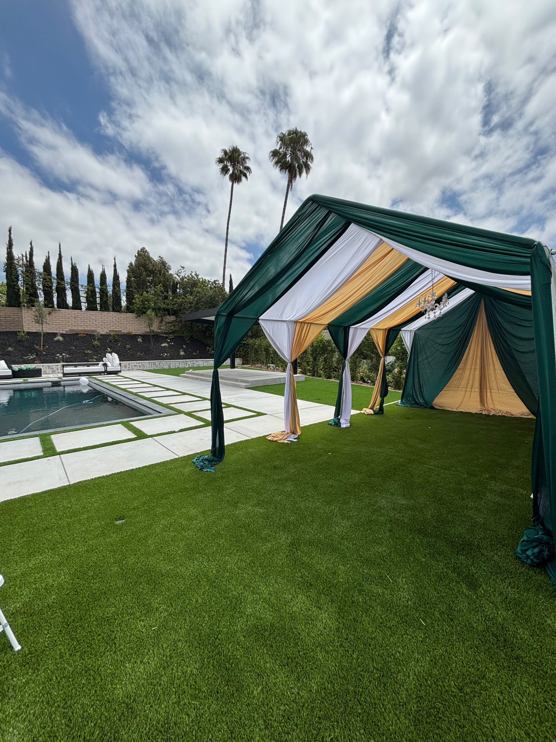 Tent with draping installation by Nextgen Party Rentals near Perris, California
